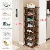 Vertical Shoe Rack - Tall Narrow Shoe Rack Organizer for Small Spaces,7 Tier Bamboo Shoen Shelf for