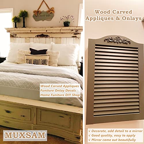 Wood Rose Appliques Onlays Set, 5-Pack Unpainted Decorative Carved Decals for Bed Door Cabinet Wardrobe Mantel Ceiling Wall