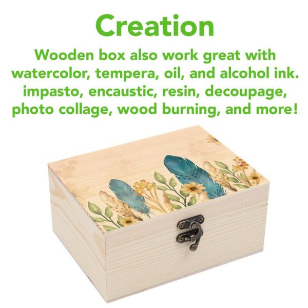 (1-Pack Unfinished Unpainted Wooden Box with Hinged Lid for Crafts DIY Storage Jewelry Plain Pine Box - Small 6.7"x5.1"x3.1"