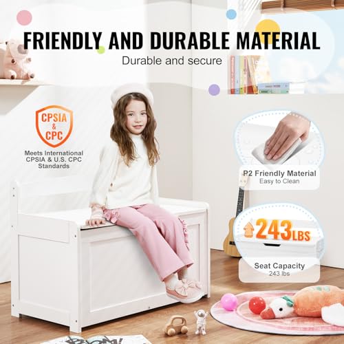 Wooden Toy Chest for Kids, Toddler Toy Storage Box with Flip-Top Lid and Safety Hinge, 32.68 x 17.91 x 24.02 Large Kids Storage