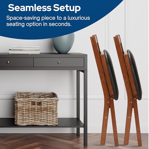 Stakmore True Mission Wooden Folding Chairs with Padded Seats, Set of 2 - No Assembly Foldable Dining Chairs, Steel Folding