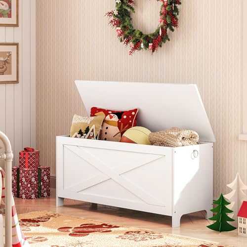 39.4" Toy Chest, Sturdy Entryway Storage Chest with Safety Hinges, Retro Toy Box, Wooden Look Accent Furniture for Living Room,