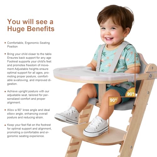 New Upgrade 3-in-1 Convertible Wooden High Chair for Babies & Toddlers 10 Levels Adjustable 3-Tier Remove & 2 Adjustable Wood