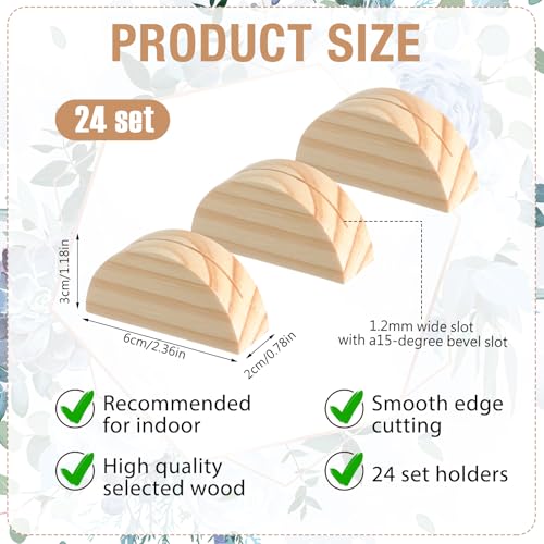 24 Pcs Large Size Stable Wooden Table Number Holders 2. 4 Inch Wedding Table Name Stand Semicircular Design Place Card Holder