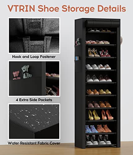 Vertical Narrow Shoe Rack Organizer Tall Shoe Rack for Closet Entryway 10 Tier Non-Woven Cover Shoe Shelf Holds 20-22 Pairs Free