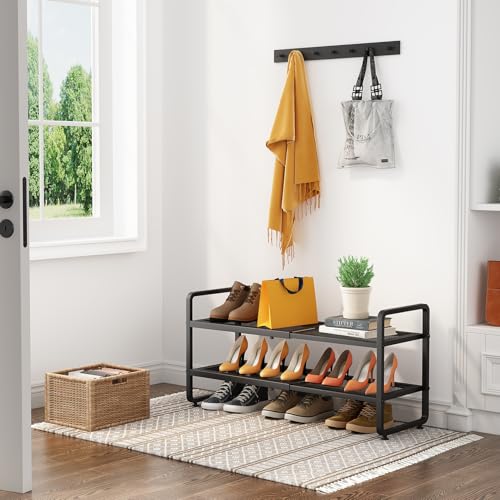 Shoe Rack - Expandable Shoe Organizer for Closet, Adjustable Metal Shoe Shelf Storage, 2 Tier Stackable Long Shoe Stand Holder