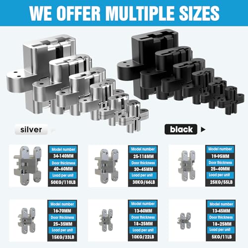Invisible Door Hinge,180 Degree Heavy Duty Zinc Alloy Concealed Cabinet Hinges Silent Smooth Operation Supports 5KG/11lb for