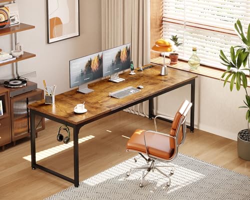 71 Inch Computer Desk with USB Ports, Large Office Desk, Long Study Student Writing Desk, Rustic Brown