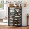 Shoe Rack, 8-Tier Shoe Shelf for Closet, 7 Fabric Shelves, Wooden Top, Large Shoe Organizer, Holds 24-28 Pairs of Shoes,
