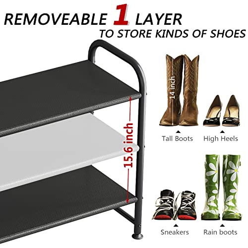 Shoe Rack 3 Tier Long Storage Organizer Wide Metal Shoe Shelf for Closet Entryway Black
