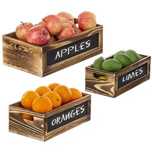 Rustic Burnt Wood Nesting Storage Bins with Chalkboard Panel and Cutout Handles, Decorative Farmhouse Wooden Stackable Open Top