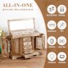 Jewelry Box for Women Girls, Rustic Wooden Jewelry Organizer Box with Mirror, 5 Layer Jewelry Storage Case Display for Necklaces