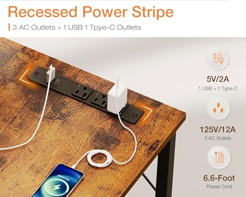 71 Inch Computer Desk with USB Ports, Large Office Desk, Long Study Student Writing Desk, Rustic Brown