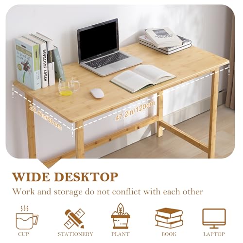47 Inch Computer Desk, Bamboo Writing Desk, Modern Simple Work Desk for Home Office, Gaming Desk Study Table