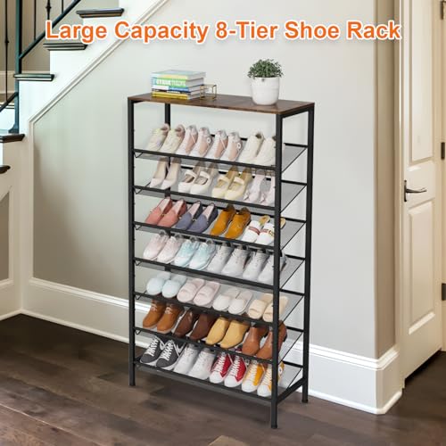 Large Shoe Rack 8 Tier Shoe Organizer, Heavy Duty Metal Shoe Storage Vertical Shoe Rack for Closet Front Door Entrance, Up to 28