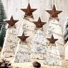 6 Pcs Wooden Christmas Tree Tabletop Decoration Christmas Trees Table Centerpieces Rustic Tiered Tray Decor with Iron Star Hemp