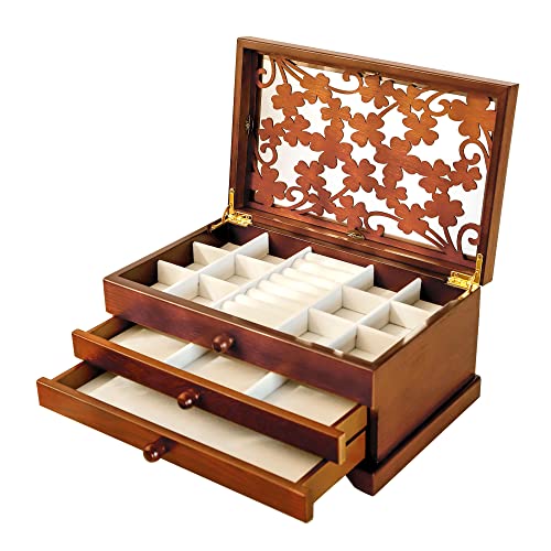 Wooden Jewelry Box, 3 Layer Jewelry Box for Women, Jewelry Holder Organizer, Wood Jewelry Storage Case for Necklaces, Earring,