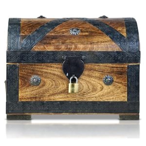 Wooden Treasure Chest with Lock and Key - Pirate Storage Box - Handmade Decorative Vintage Chest Boxes for Keepsakes, Gifts and