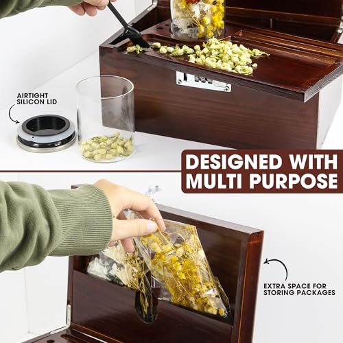 Large Kit - Wooden Storage Box with Decorative Tray & Lock, 2 Jars. Decorative Box for Home Gifts Locking Storage - Unique Gift