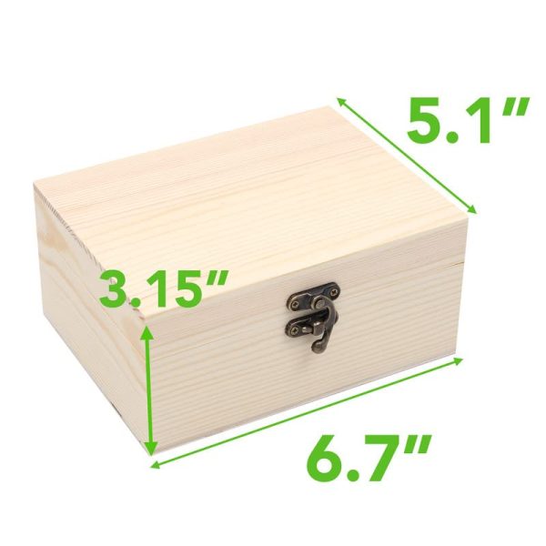 (1-Pack Unfinished Unpainted Wooden Box with Hinged Lid for Crafts DIY Storage Jewelry Plain Pine Box - Small 6.7"x5.1"x3.1"