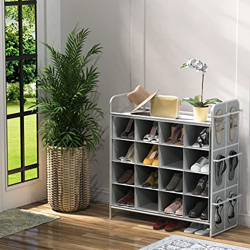 4-Tier 16 Cube Shoe Cubby Rack Organizer, Gray