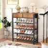 Shoe Rack, 5 Tier Shoe Organizer for 12-16 Pairs of Shoes, with 2 Drawers, 3 Fabric Shelves and Wooden Top, Shoe Rack for Closet