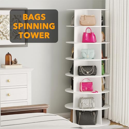 7 Tier Rotating Shoe Rack Tower, Spinning Shoe Display Lazy Susan, Revolving 360 Shoe Rack Storage Round Carousel, Vertical
