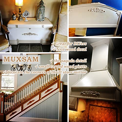 Wood Rose Appliques Onlays Set, 5-Pack Unpainted Decorative Carved Decals for Bed Door Cabinet Wardrobe Mantel Ceiling Wall