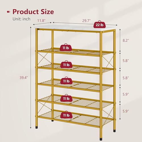 6 Tier Shoe Rack Organizer for 20-24 Pairs of Shoes, Metal Mesh Shoe Shelf for Closet, Industrial Shoe Rack for Entryway Shoe
