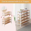 Bamboo Shoe Rack Organizer for Closet and Entryway-Space-Saving Narrow Shoe Stand-Versatile Shoe Holder for Door or Closet