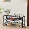Bamboo Shoe Rack for Closet, Stackable 3 Tier Longer Shoe Organizer Shelf Holder Storage 12-15 Pairs for Entryway Door Hallway