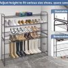 Long 3 Tier Shoe Rack for Closet Wide Shoe Storage Organizer Stackable Metal Shoe Shelf for 24 Pairs Men Sneakers with Wire Grid