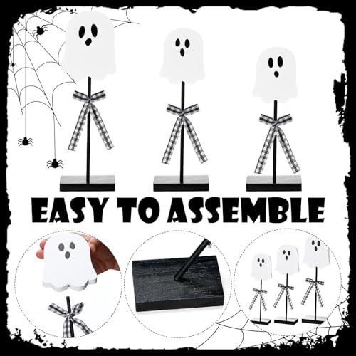 6 Pcs Halloween Christmas Table Decorations Wooden Ghost Candy Tiered Table Signtray Decor Rustic Holiday Tabletop Centerpiece