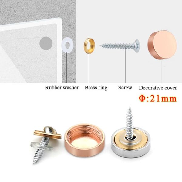 8pcs Mirror Screws, 21mm Brushed Stainless Steel Decorative Brass Cap Metal Nail Chrome Cover for Glass Signboards Bath Plates