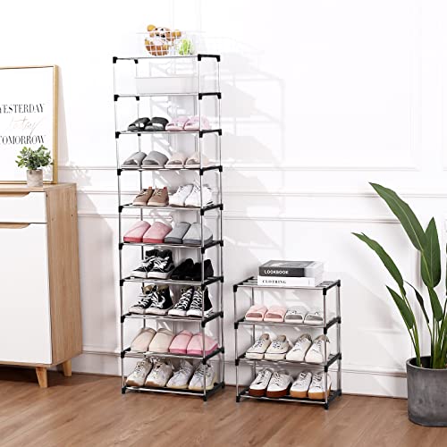 Stackable Small Shoe Rack, Entryway, Hallway and Closet Space Saving Storage and Organization (3-Tier, Black)