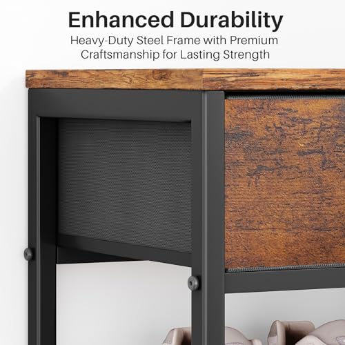 Shoe Rack, 5 Tier Shoe Organizer for 12-16 Pairs of Shoes, with 2 Drawers, 3 Fabric Shelves and Wooden Top, Shoe Rack for Closet