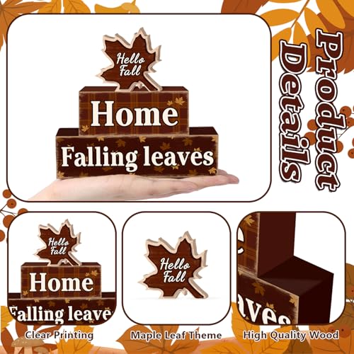 4 Pcs Fall Maple Leaf Wooden Tiered Tray Decor Set, Farmhouse Rustic Hello Fall Falling Leaves Table Decor Maple Leaf Stack