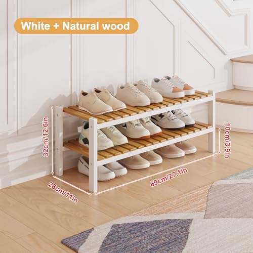Bamboo Shoe Rack Organizer for Closet and Entryway-Space-Saving Narrow Shoe Stand-Versatile Shoe Holder for Door or Closet