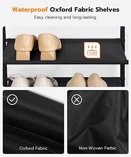 Shoe Rack, 8-Tier Shoe Shelf for Closet, 7 Fabric Shelves, Wooden Top, Large Shoe Organizer, Holds 24-28 Pairs of Shoes,