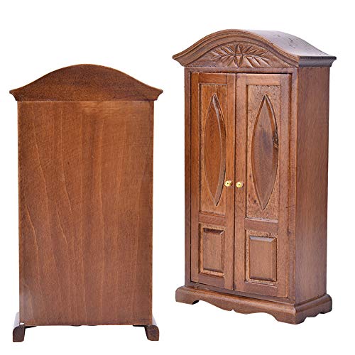 Dollhouse Wooden Wardrobe, 1:12 Scale Mini Vintage Wooden Double Door Closet Wardrobe Dolls House Accessory Dollhouse