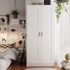 Fddevelop Wood White Wardrobe Closet with 2 Doors，Bedroom Freestanding Armoire Storage Cabinet with Shelves，Wooden Wardrobe