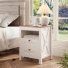 Nightstand Set of 2 with Charging Station, End Table, 18" Farmhouse Side Table with 2 Storage Drawers, Rustic Wooden Sofa Table,