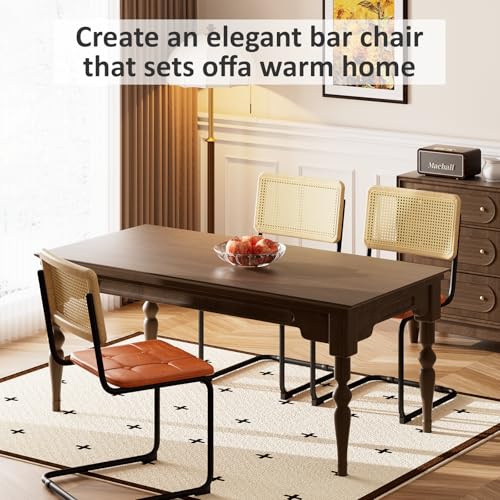 400lbs - Heavy Duty Rattan Dining Chair, Armrest Leather Cushions and Metal Frames, High-end and Durable with Rattan Weaving,