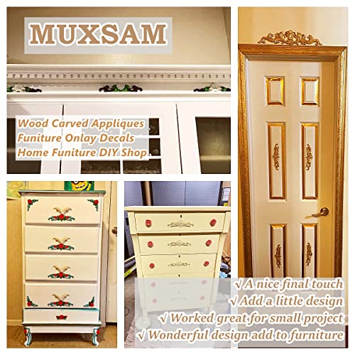 Wood Rose Appliques Onlays Set, 5-Pack Unpainted Decorative Carved Decals for Bed Door Cabinet Wardrobe Mantel Ceiling Wall