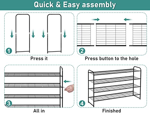 4 Tier Long Shoe Organizer for Closet, Metal Shoe Rack Wide Shoe Storage Organizer 30-Pairs Shoe Shelf for Bedroom, Floor,