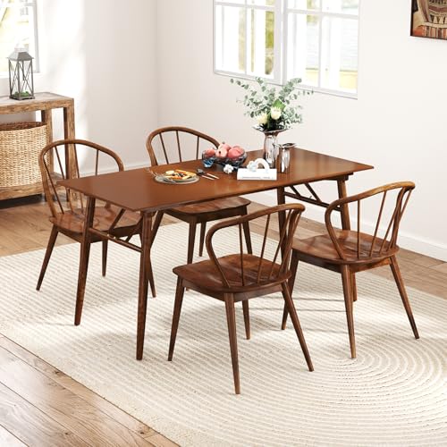 Wooden Dining Chairs Set of 2, Windsor Kitchen Chairs w/High Spindle Back & Rubber Wood Legs, Wide Seat & Curved Backrest,