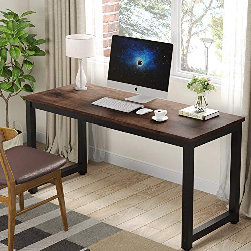 Computer Desk, 55 inch Large Office Desk Computer Table Study Writing Desk Workstation for Home Office, Rustic Brown