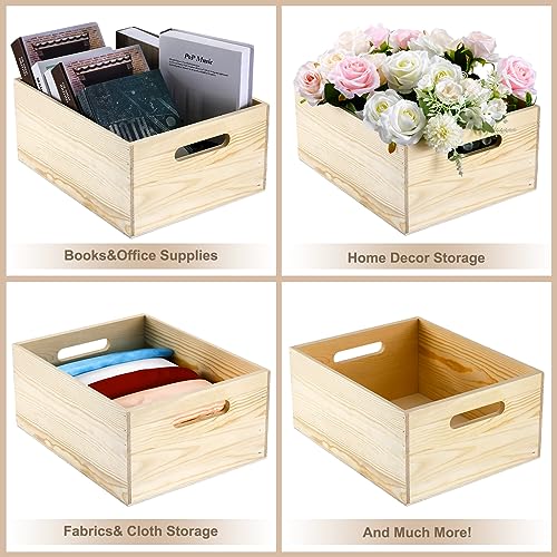 Wooden Storage Box 15 x 12 x 7 Inches Pine Wood Decorative Crate Box with Hand Holes and Lid Plain Unpainted Wooden Storage Bins