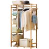 Bamboo Garment Rack 6 Tier Storage Shelves Clothes Hanging Stand with Side Hooks, Heavy Duty Clothing Rack Portable Wardrobe