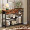 Entryway Table 44'' Sofa Console Table with 2 Fabric Drawers, Industrial Entry Way Shoe Rack with Metal Mesh Shelf for Front